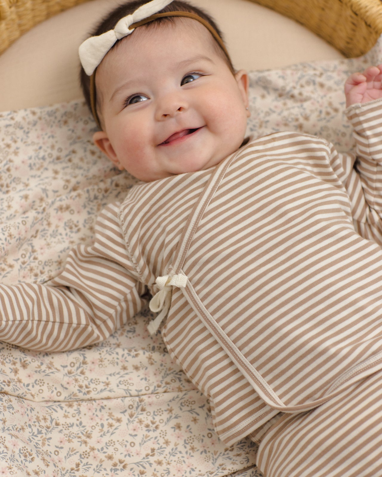 Wrap Top + Footed Pant Set || Almond Stripe