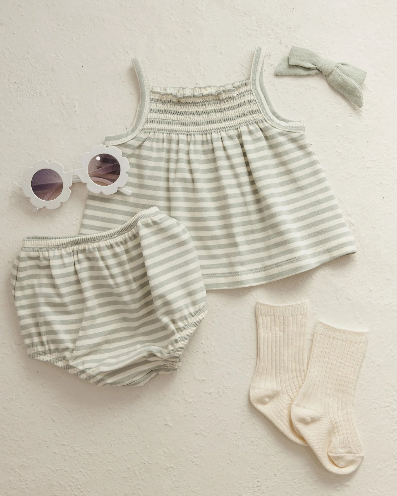 Smocked Tank+Bloomer Set | Sage Stripe