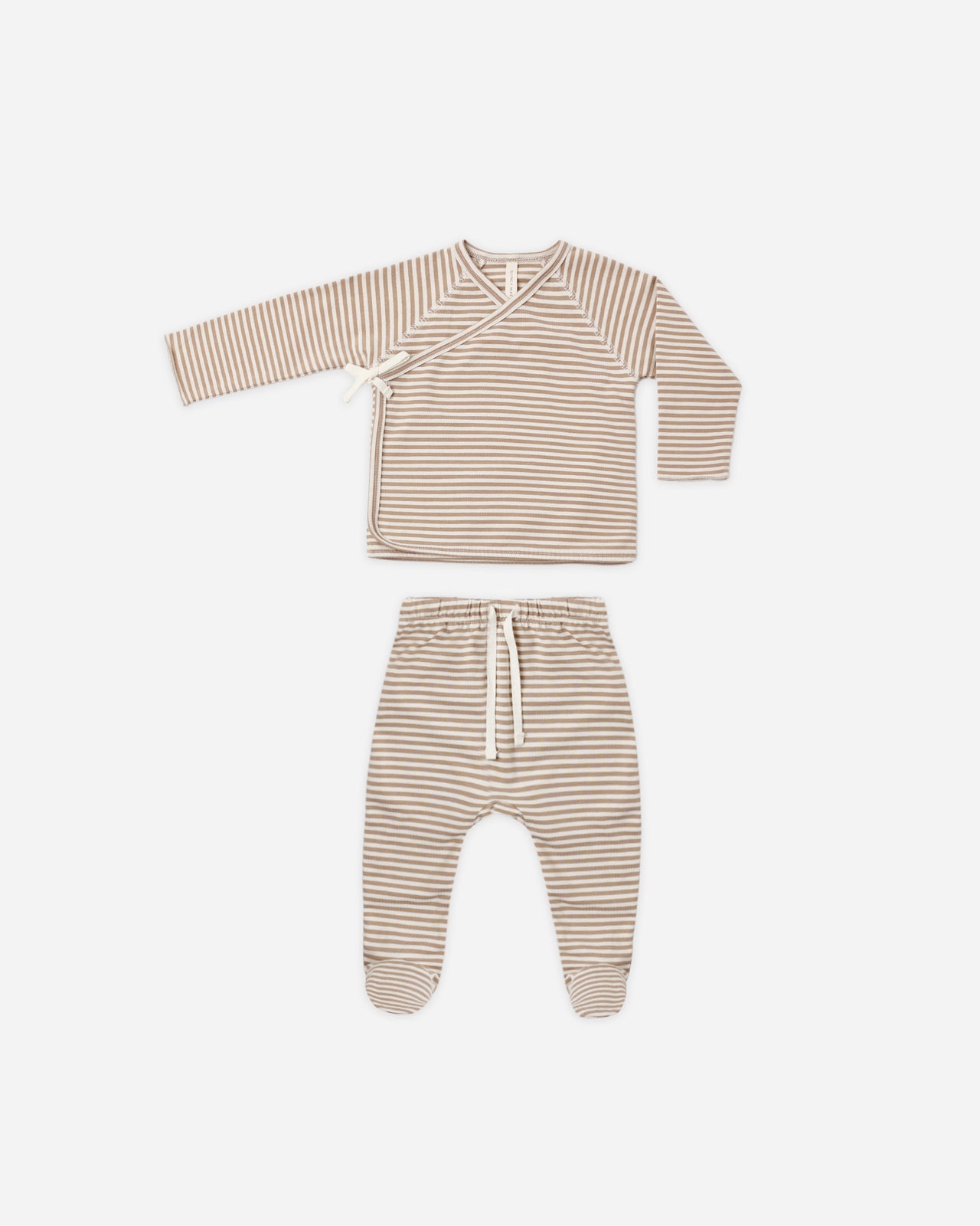 Wrap Top + Footed Pant Set || Almond Stripe