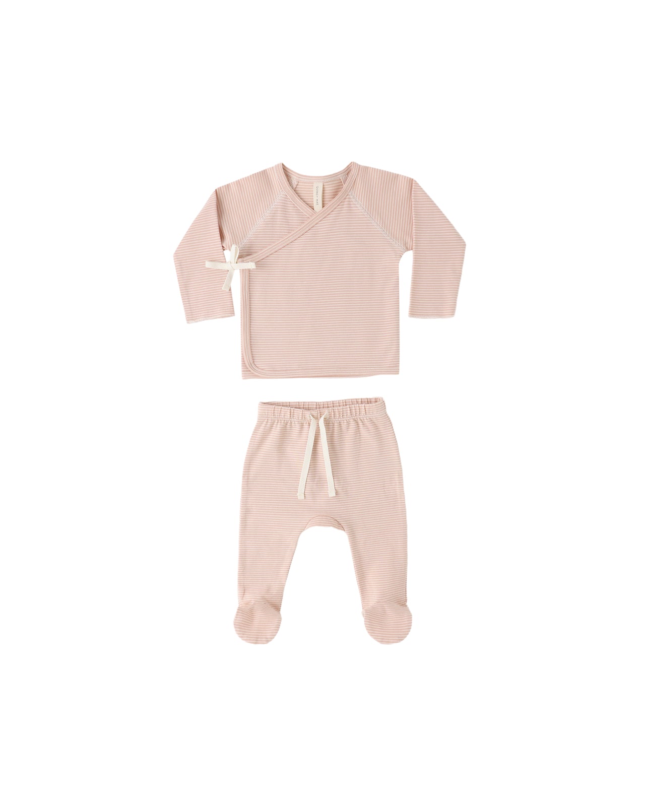 Wrap Top + Footed Pant Set | Melon Micro Stripe
