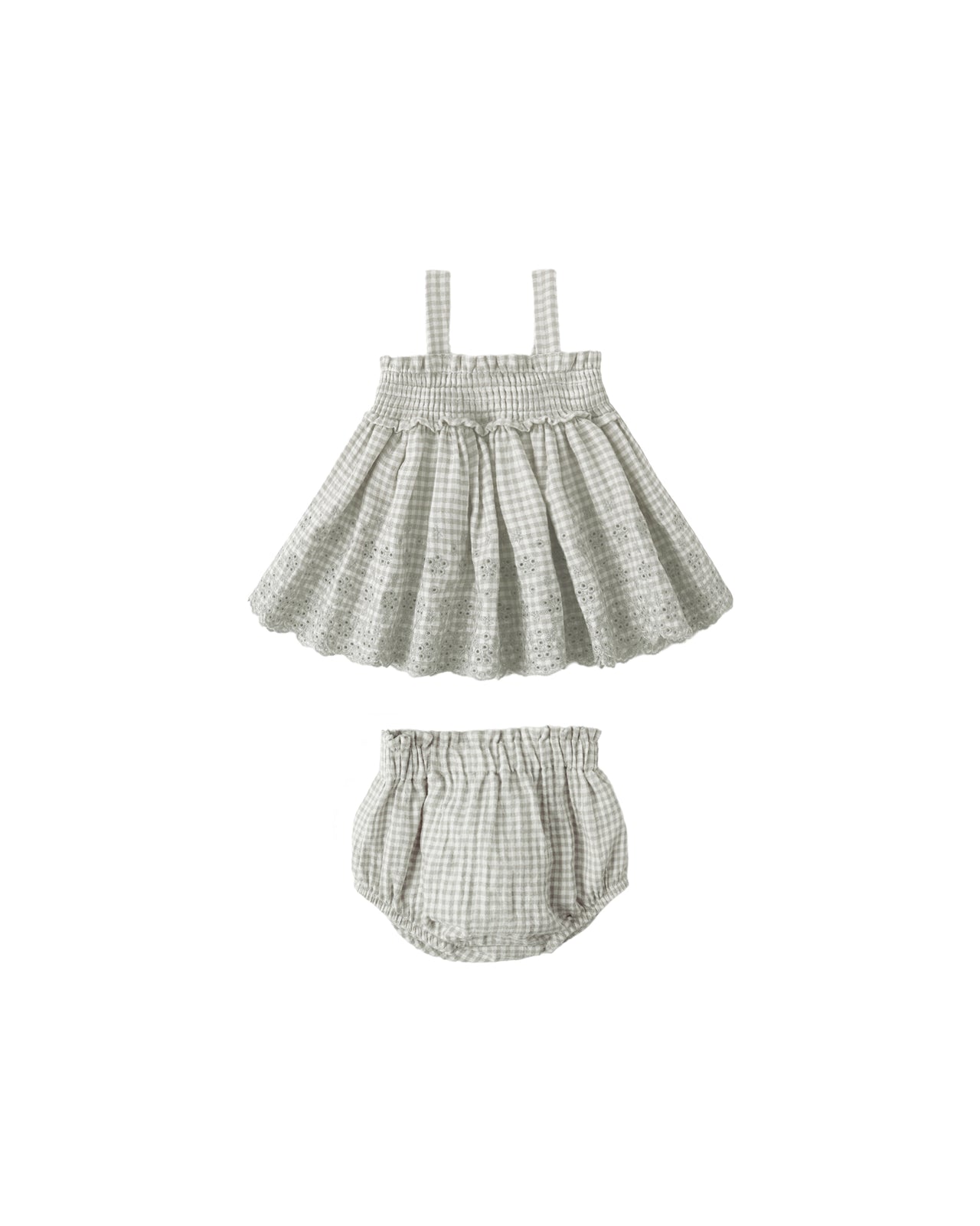 Mae Smocked Top + Bloomer Set | Sage Gingham