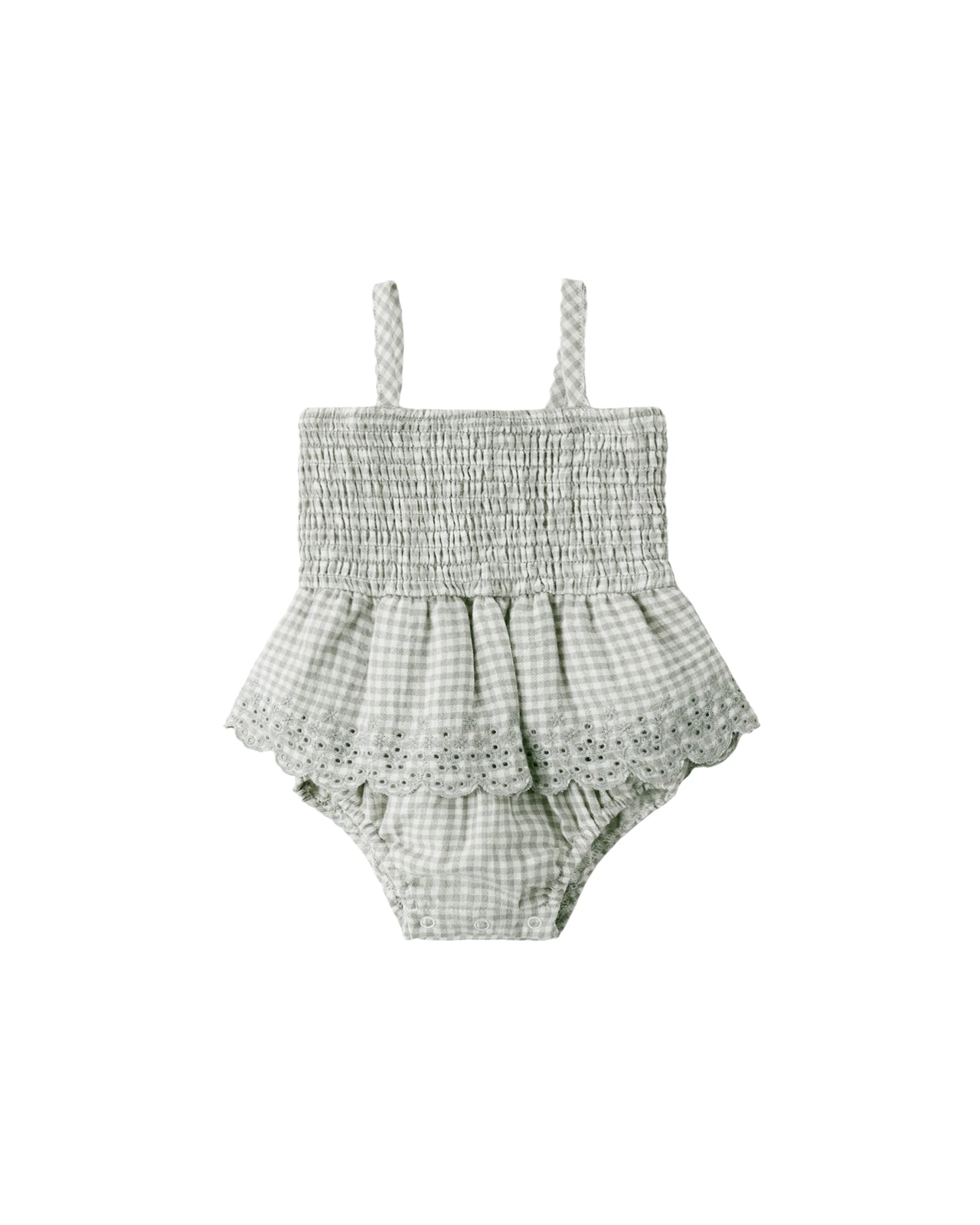 Smocked Skirted Romper | Sage Gingham