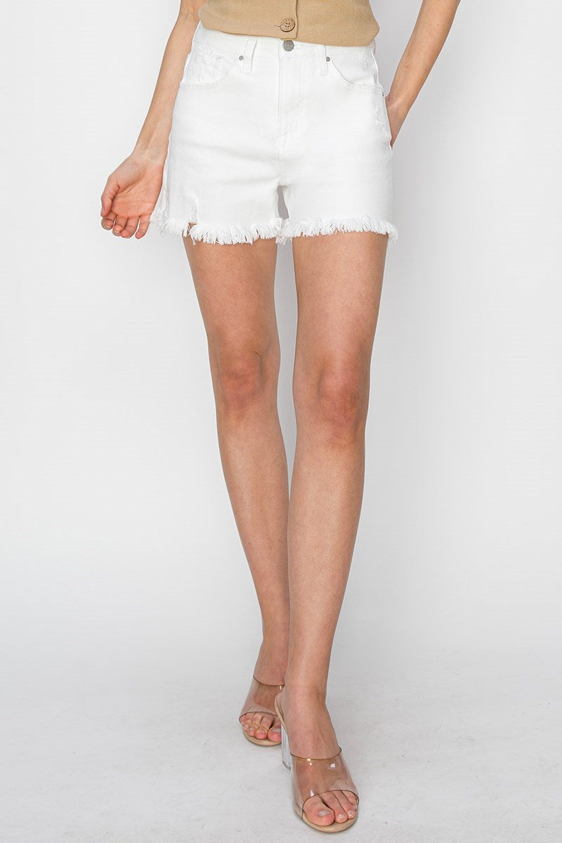 Risen White High Rise Side Slit Shorts