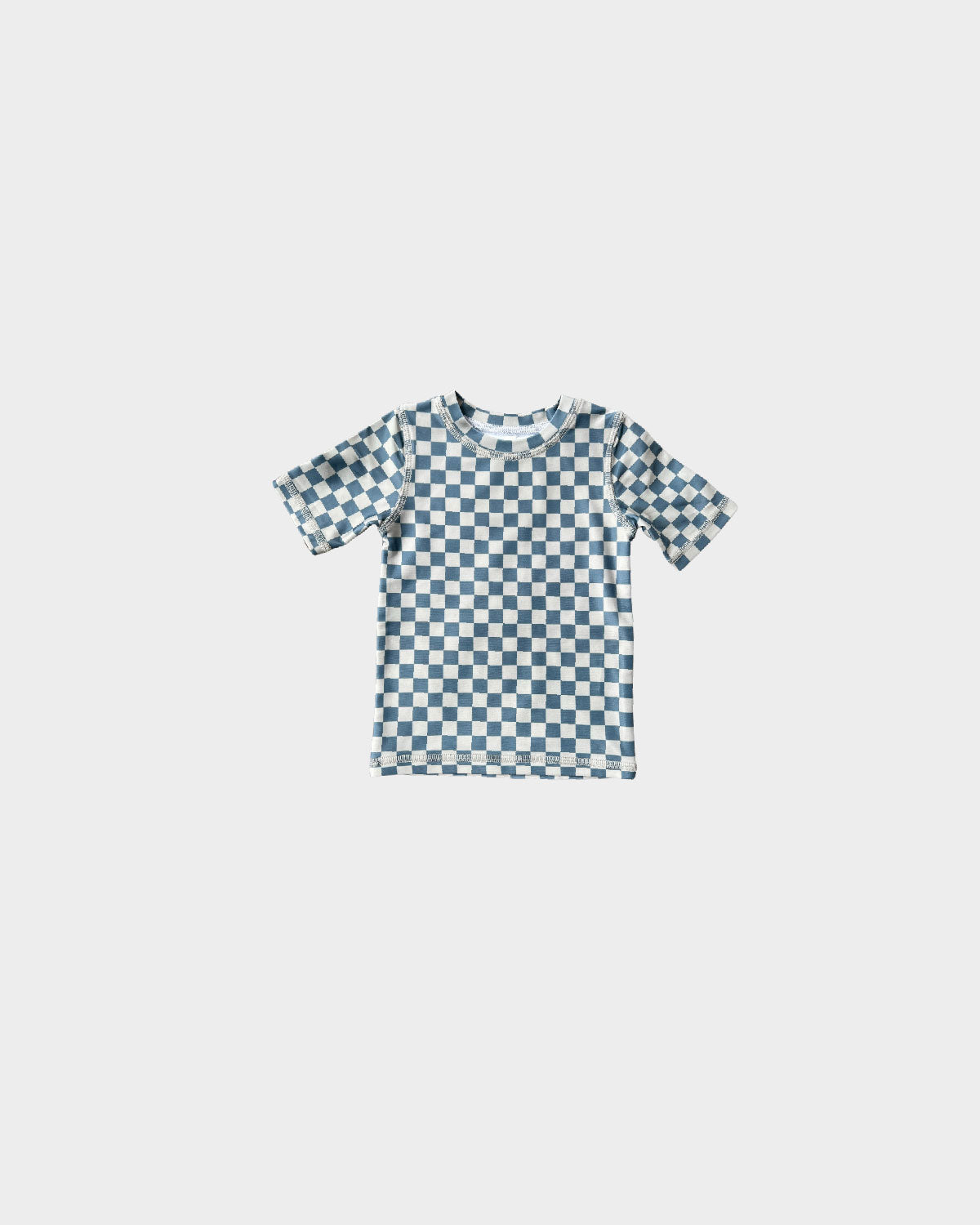 Boy's Short Sleeve Rashguard Swim Shirt || Blue Green Checkered