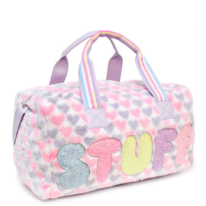 "Stuff" Heart-Printed Plush Large Duffle Bag