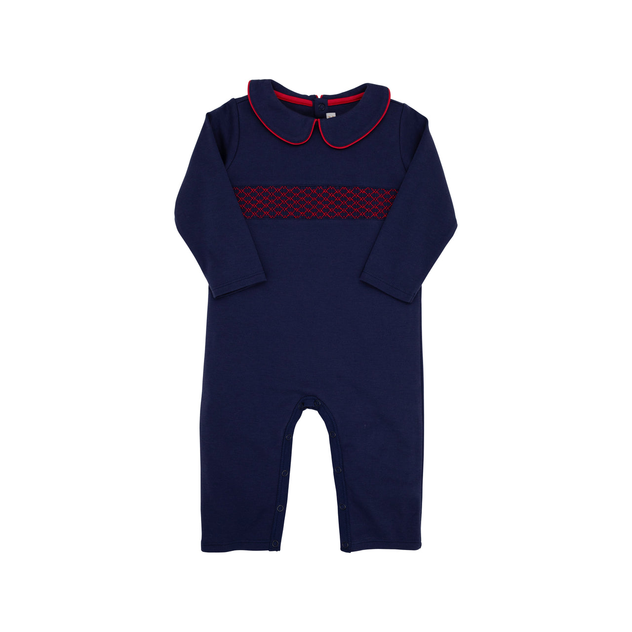 Samuel Smocked Romper Nantucket Navy with Richmond Red Smocking ** FINAL SALE **