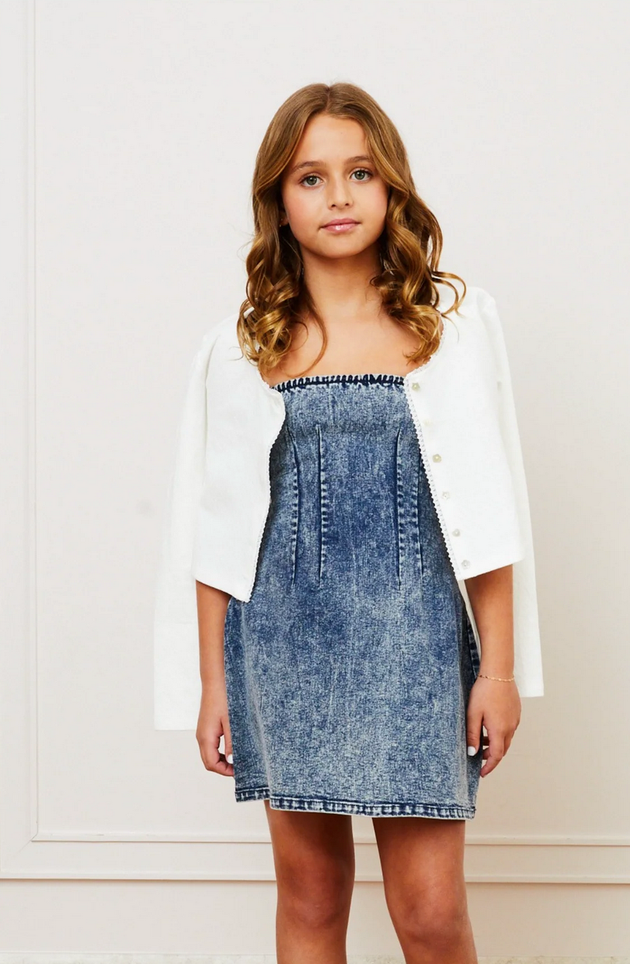 Tali Puff Heart Cardigan | White