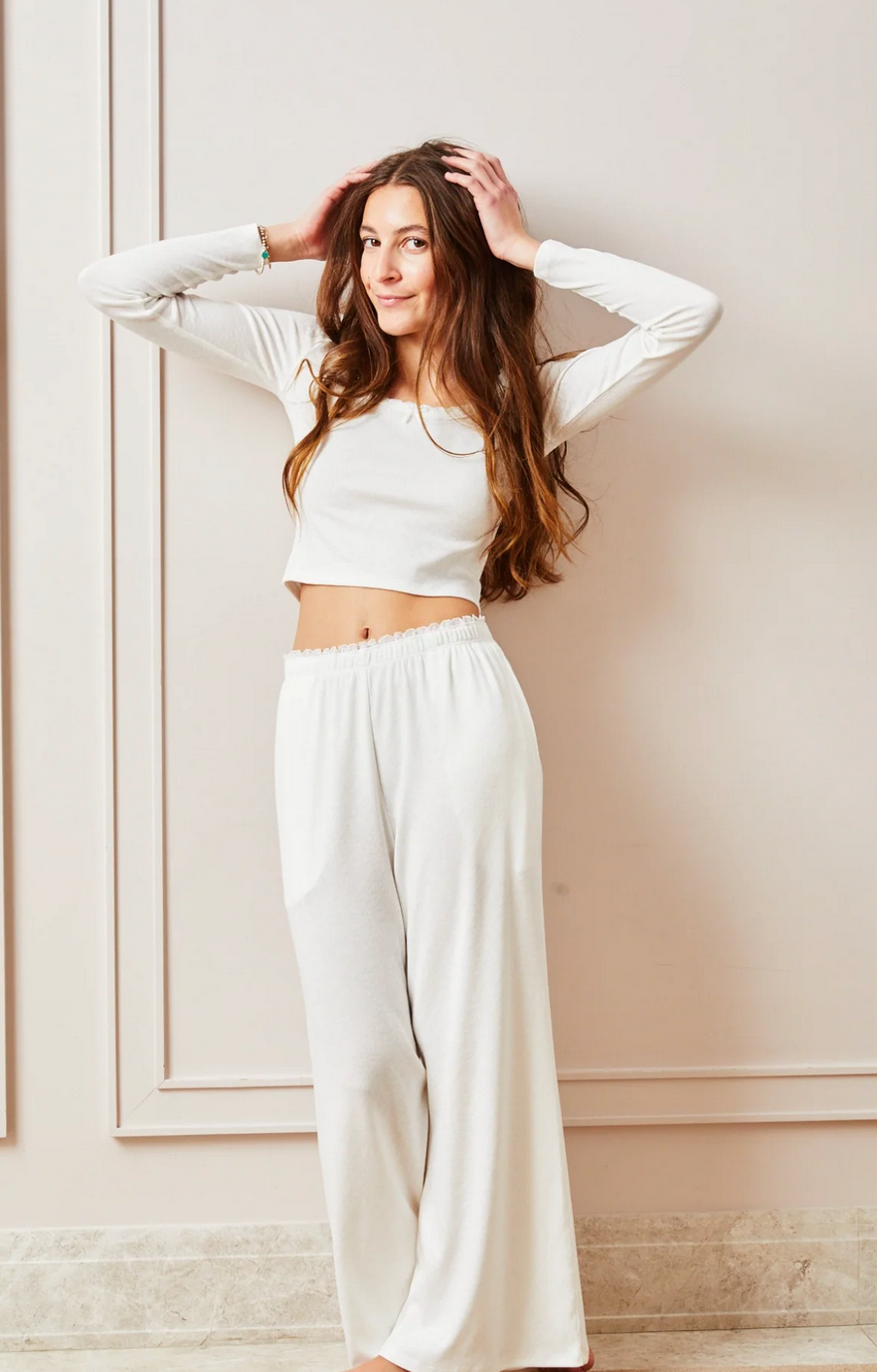 Jax Heart Pointelle Long Sleeve White with White Lace