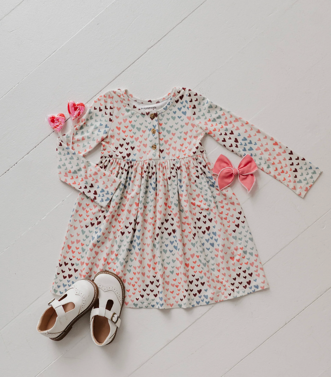 Long Sleeve Henley Dress | Rainbow Hearts