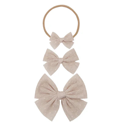 Tulle Bow Headband | Tan Dot