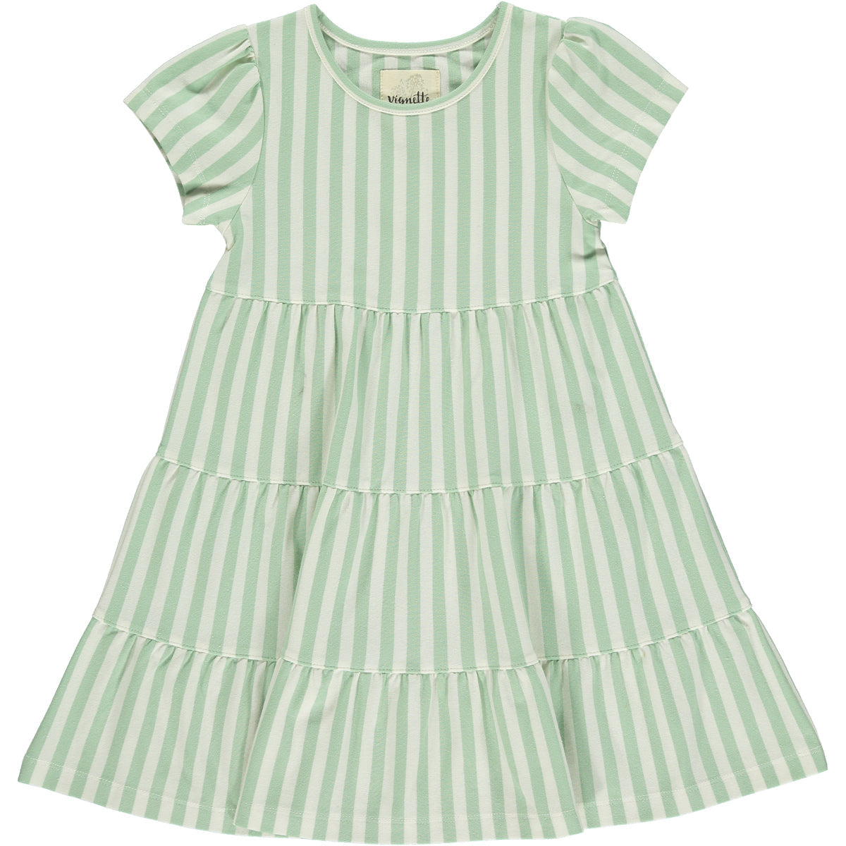 Iona Dress | Cream & Green stripe