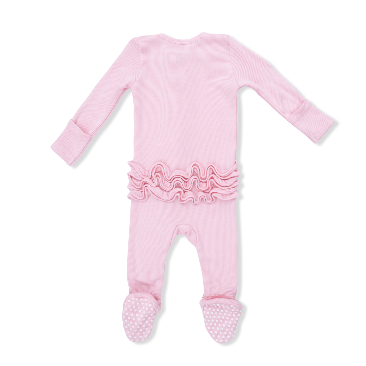 Ruffle Zipper Footie | Ribbed Solid Romance Rose
