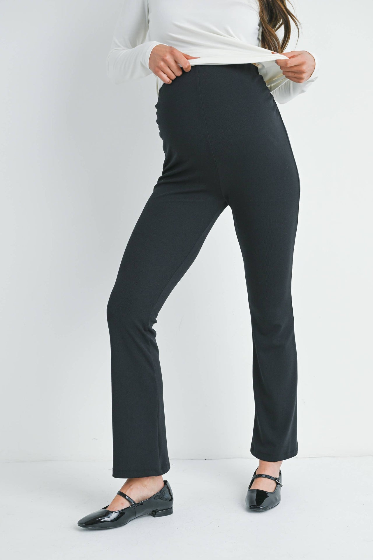 High Rise Maternity Flare Pants | Black