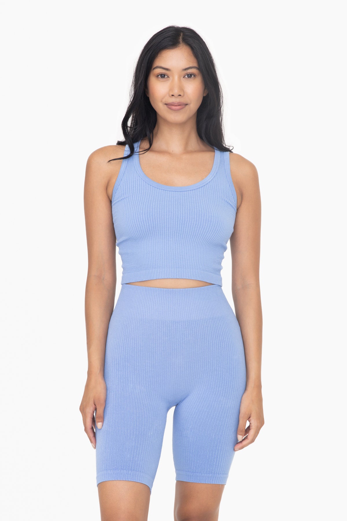 Ribbed Seamless Scoop Neck Tank Top || Blue Fog