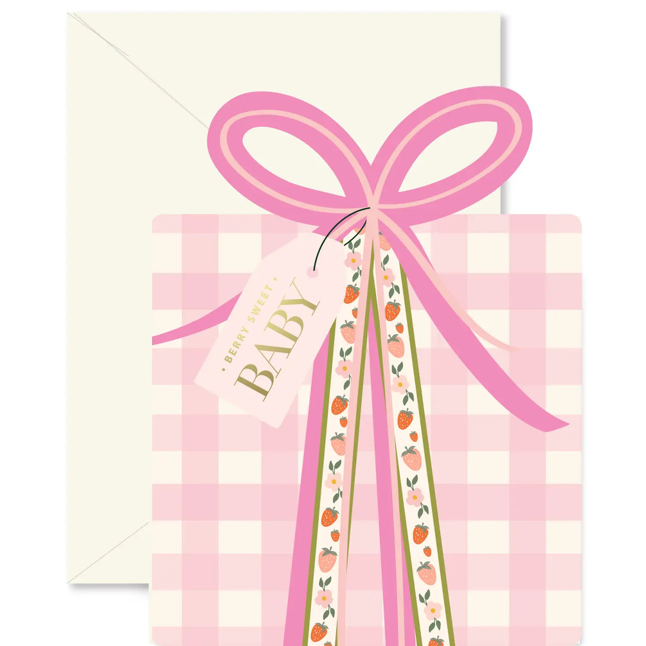 Pink Gingham Baby Gift Die-Cut Greeting Card