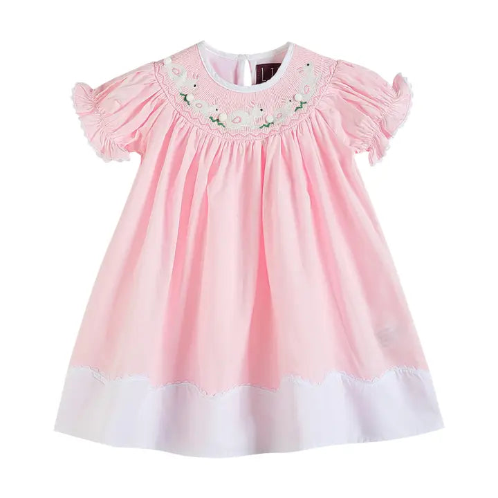 Pink Easter Bunny Smocked Bishop Dress