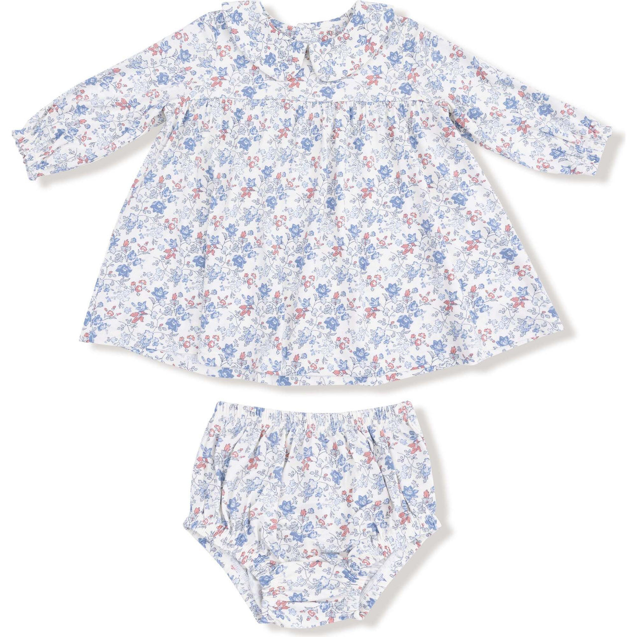 Simple Long Sleeve Peter Pan Collar Dress + Diaper Cover | Country Girl Floral