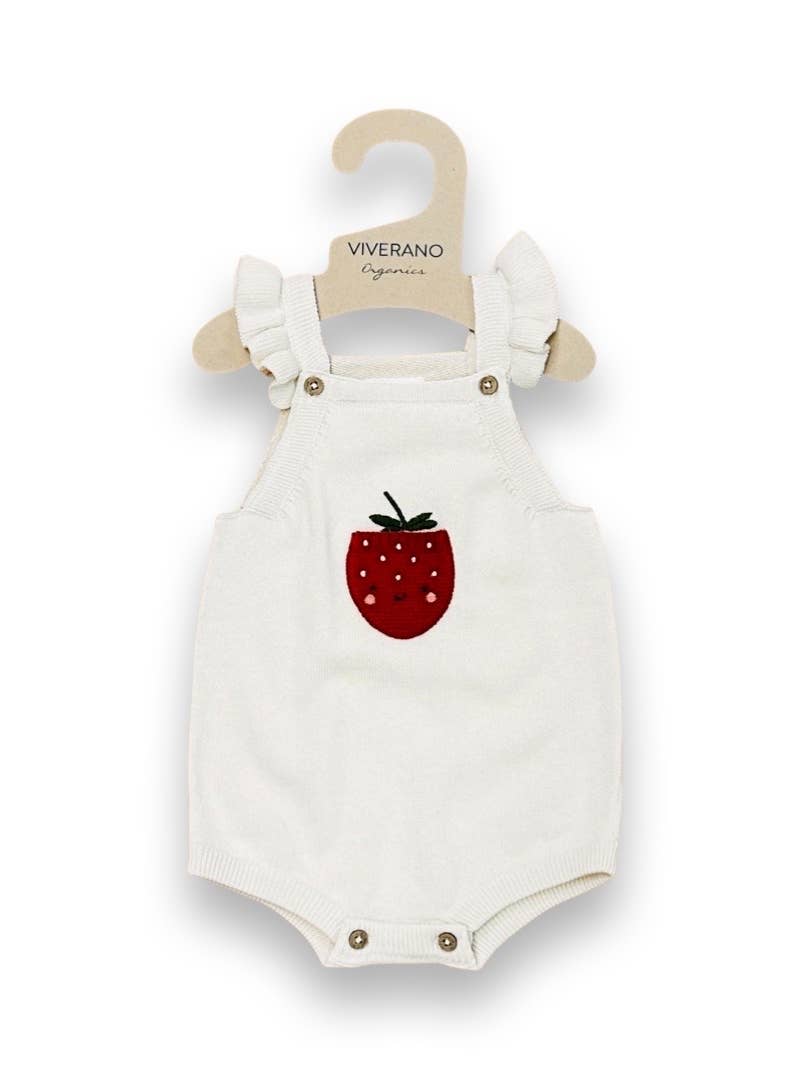 Embroidered Pocket Baby Romper | Strawberry