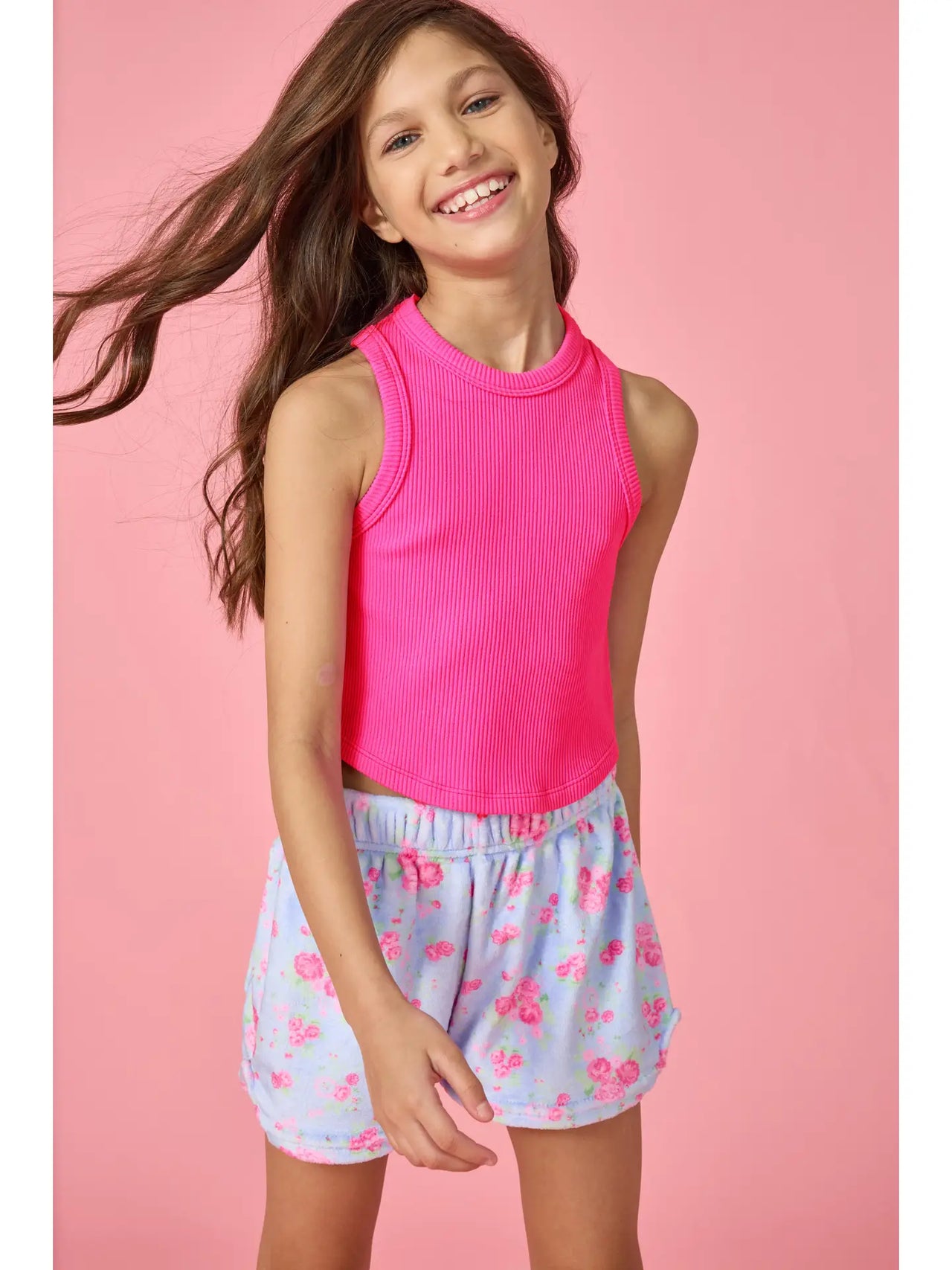 Hot Pink Cropped Racer Back Tank Top