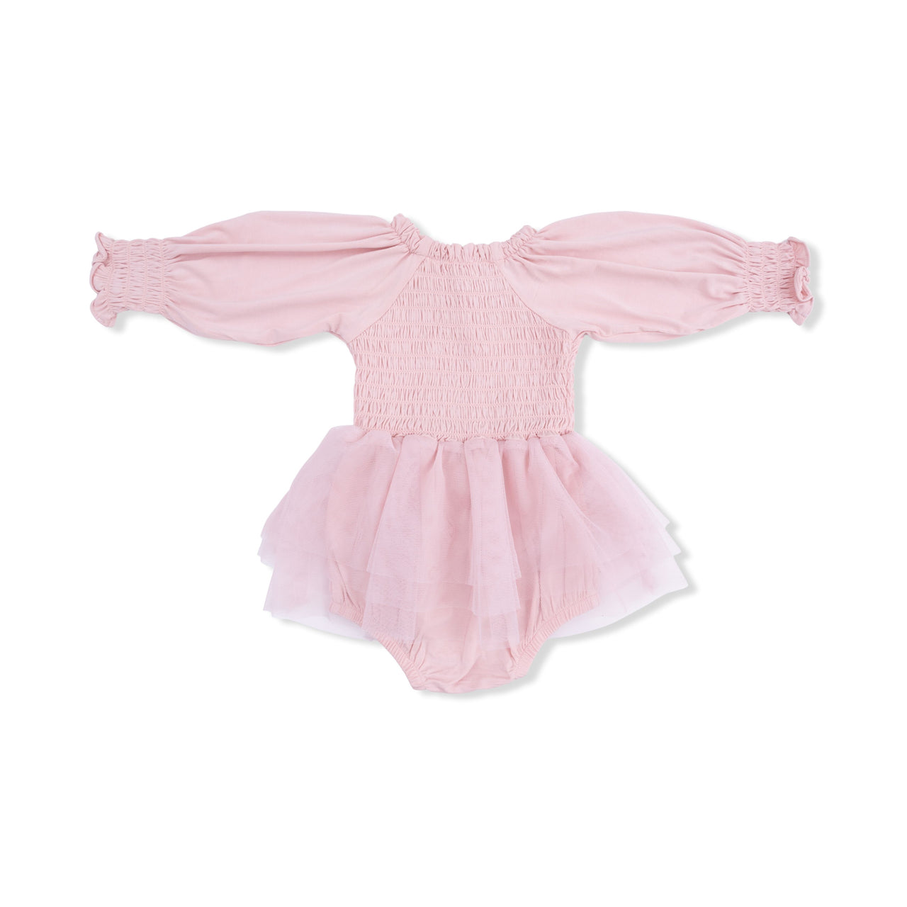 Long Sleeve Smocked Bubble with Tutu | Solid Peachskin