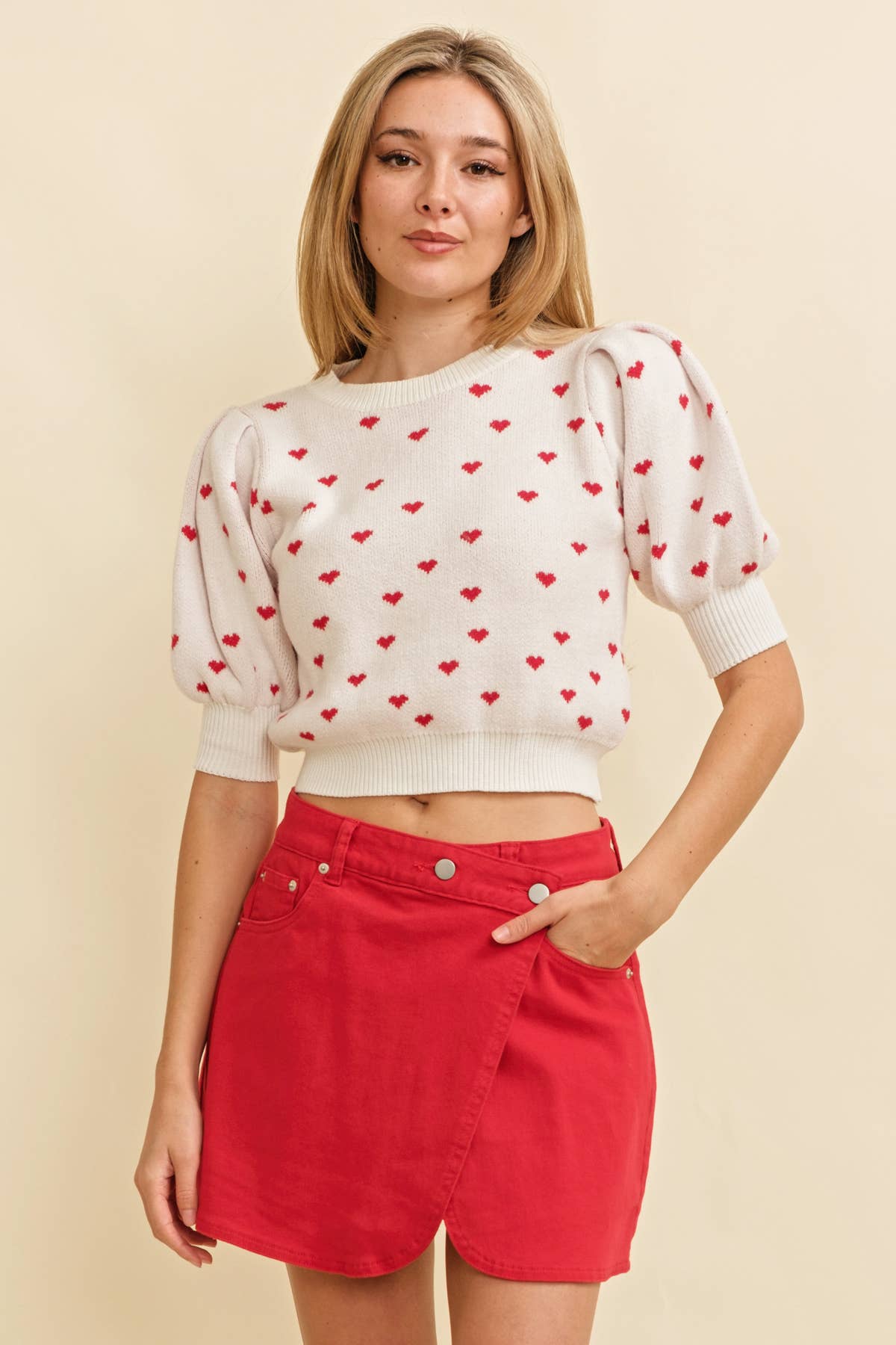 Heart Puff Short Sleeve Sweater