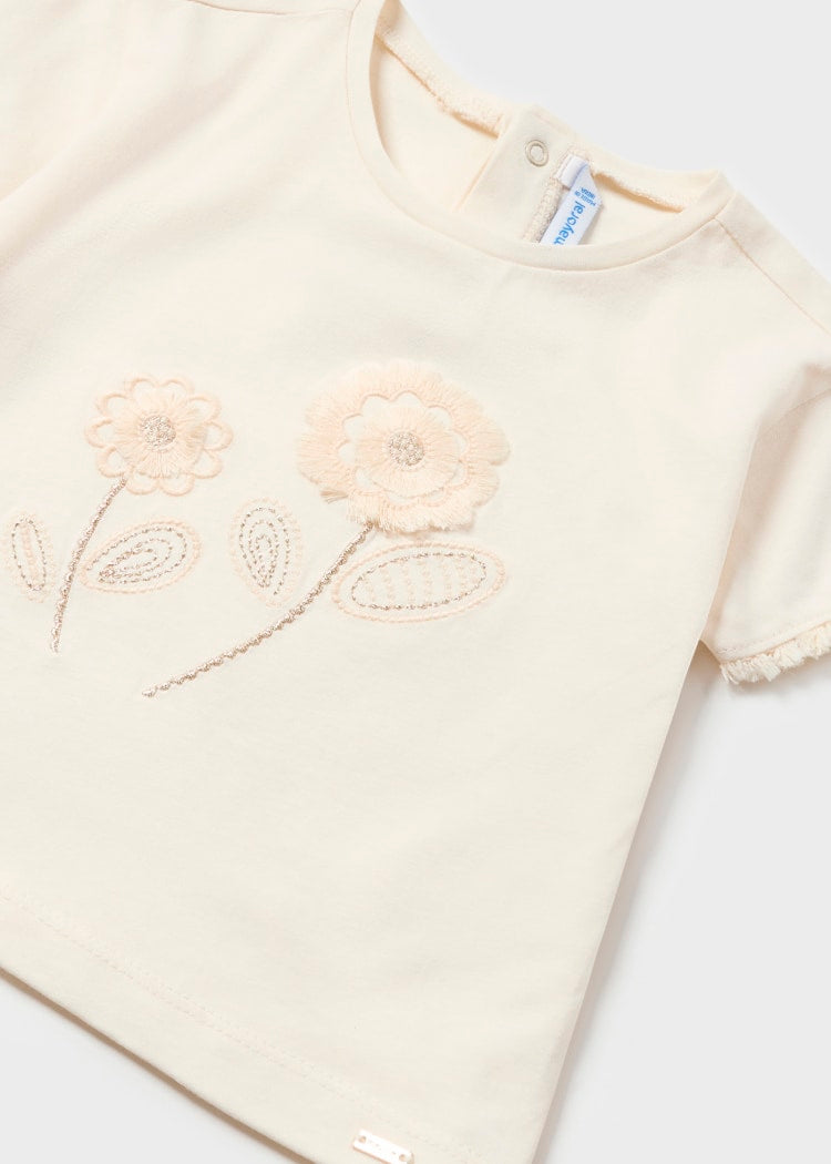 Baby Girl's Short Sleeve Floral T-shirt | Creme