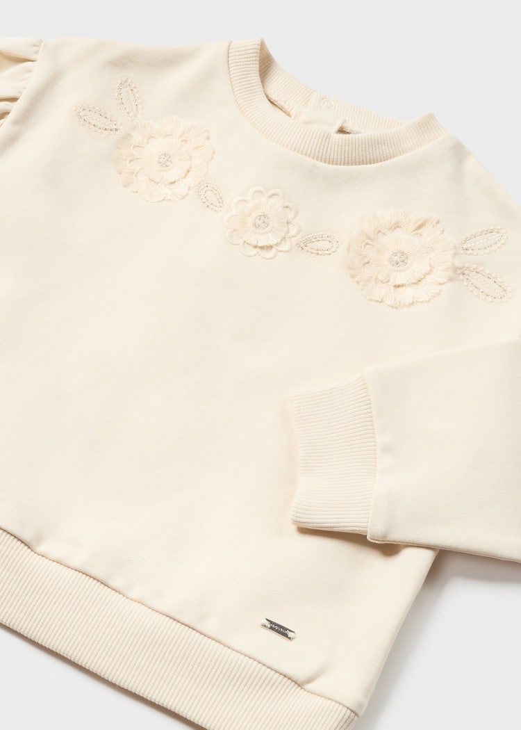 Baby Girl's Floral Sweatshirt | Creme