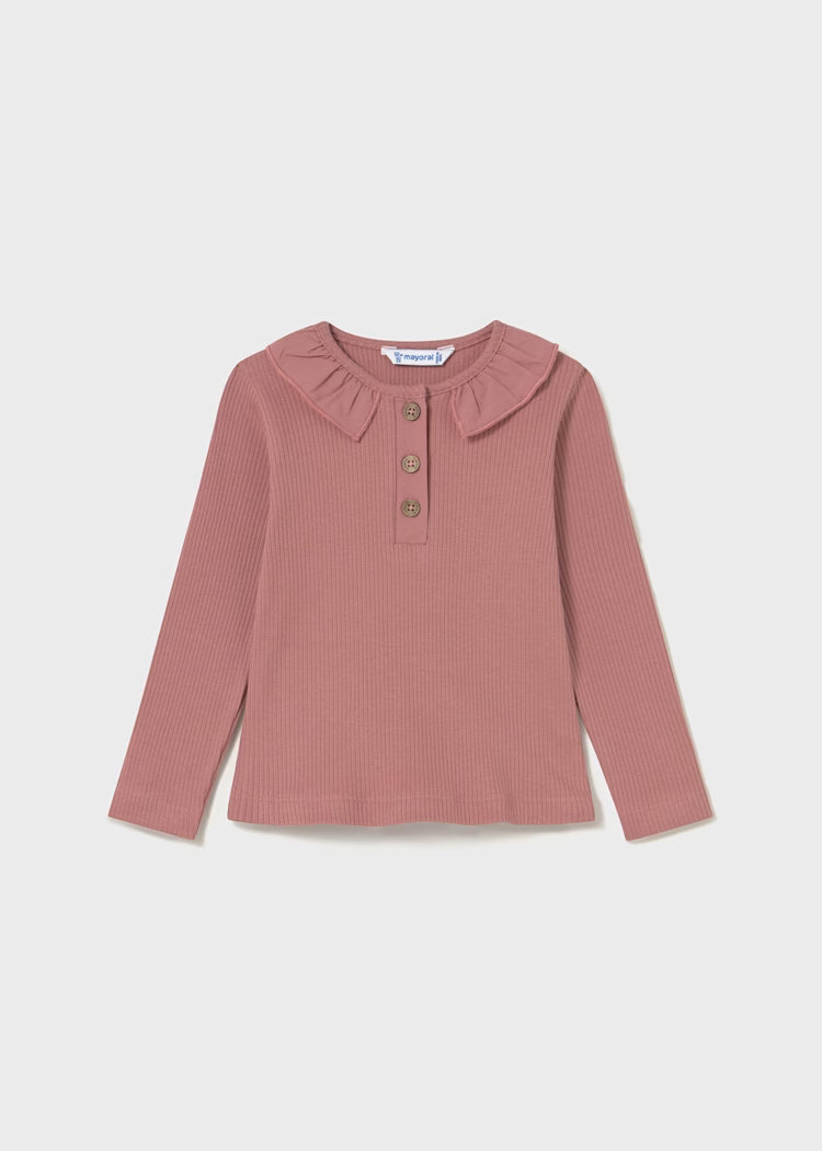 Baby Ribbed Long Sleeve Polo with Ruffle Collar