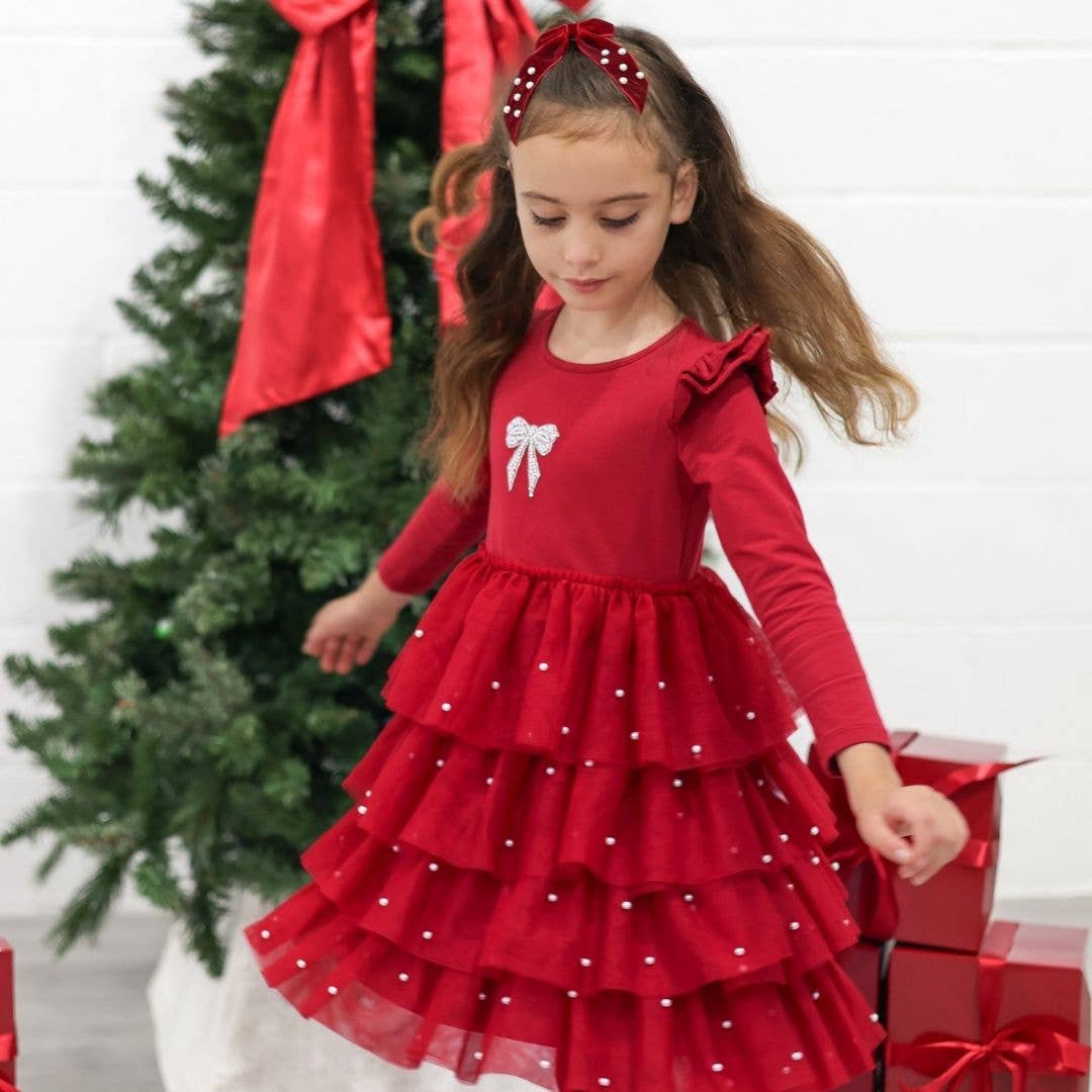 Christmas Pearl Long Sleeve Tutu Dress