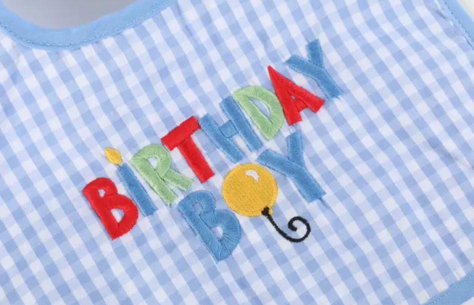 Blue Gingham Birthday Boy Bib