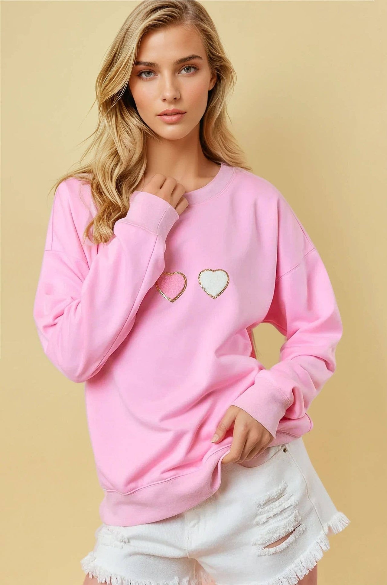 Heart Long Sleeve Crewneck | Pink