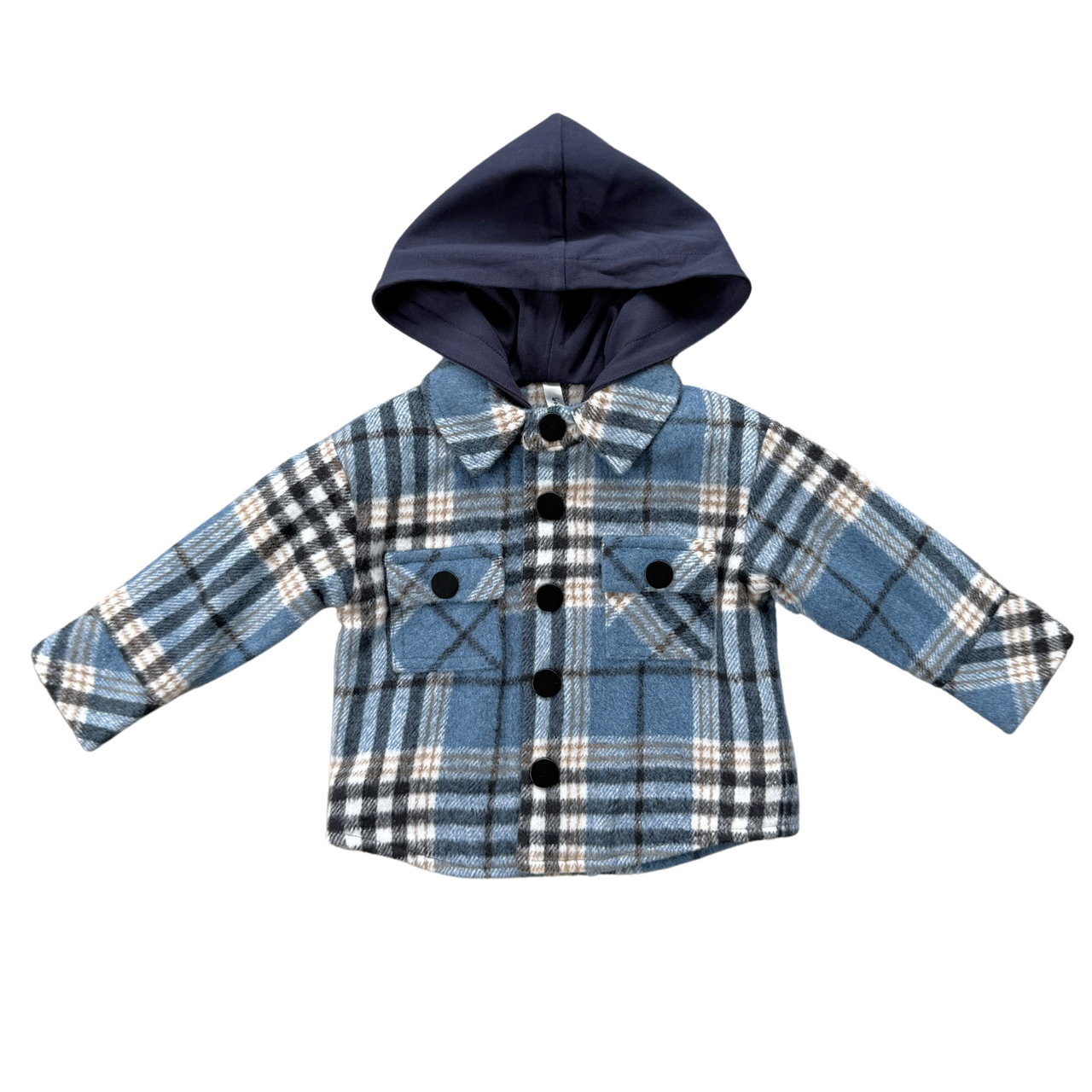 Hooded Shacket | Blue Plaid