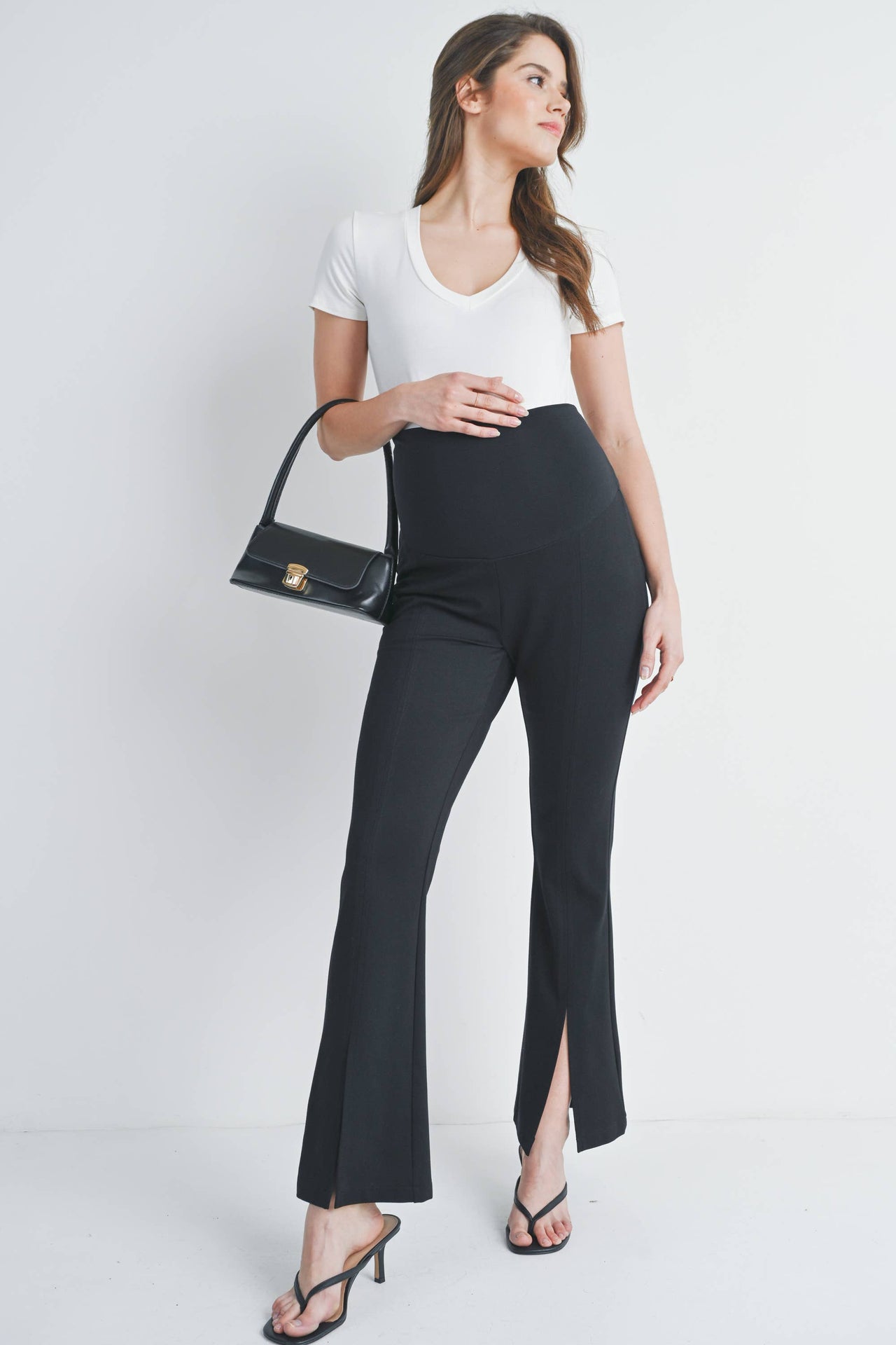 Flared Maternity Over The Belly Pants | Black