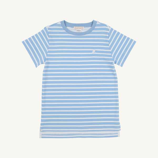 Carter Crewneck | Sarasota Sky Stripe with Worth Avenue White Stork