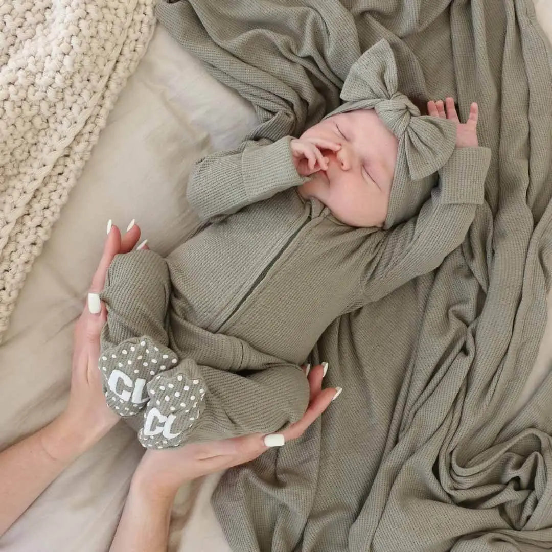 Eucalyptus Bamboo Waffle Zipper Footie