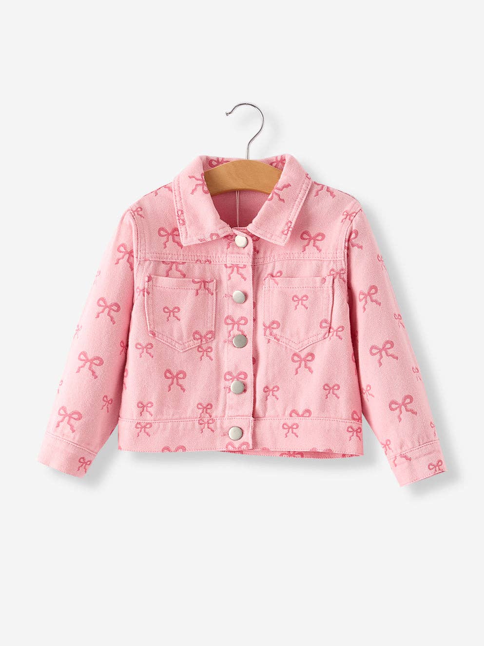Pink Fall Girls Bow Print Denim Top