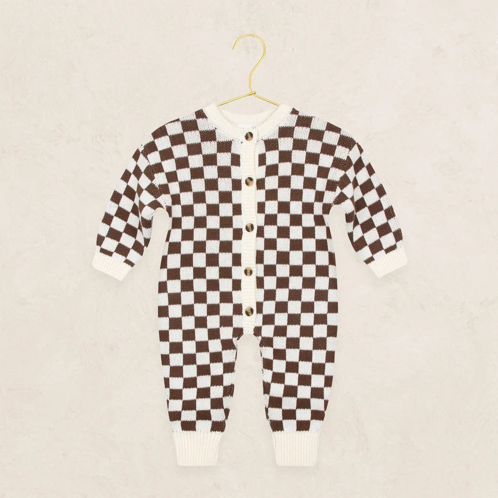 Knit Long Sleeve Onesie | Cocoa Checkered