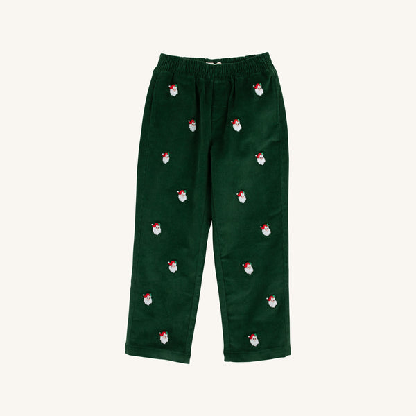 Critter Sheffield Pants (Corduroy) | Grier Green with Nantucket Navy Stork & Santa Embroidery