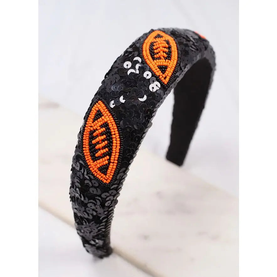 Punt Football Sequin Headband | Black Orange