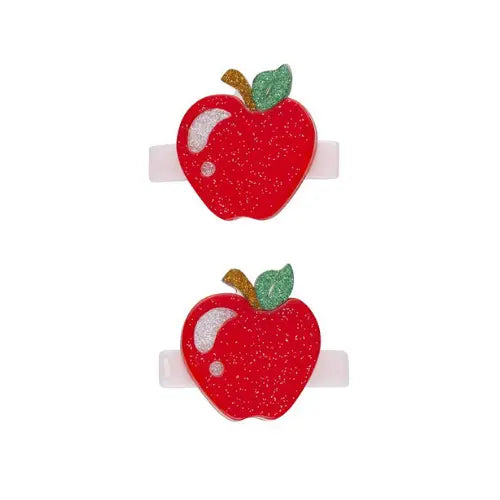 Apple Glitter Red Back to School Hair Clips