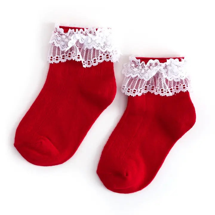Lace Bobby Socks | Red/White