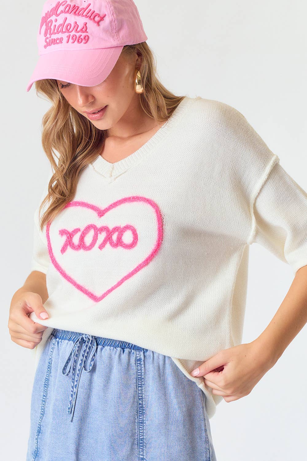 XOXO Short Sleeve Sweater Top