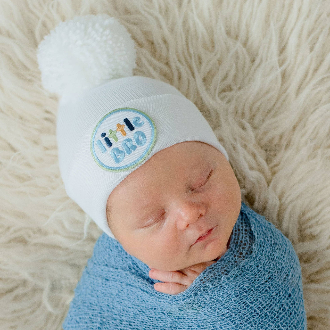 Little Bro Newborn Boy Hospital Hat | White