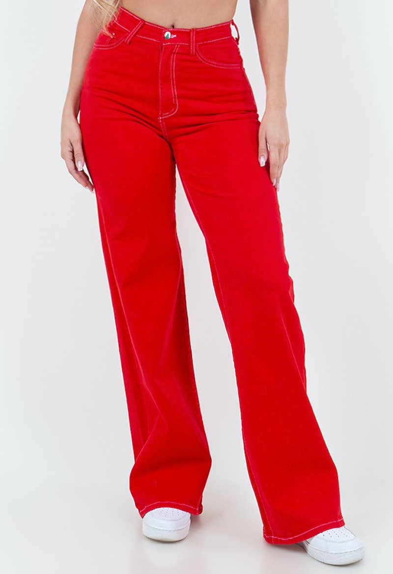 Wide Leg Jean | Cherry Red