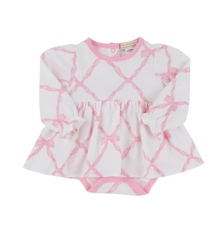 Long Sleeve Daisy Diaper Cover Dress| Belle Meade Bow with Pier Party Pink