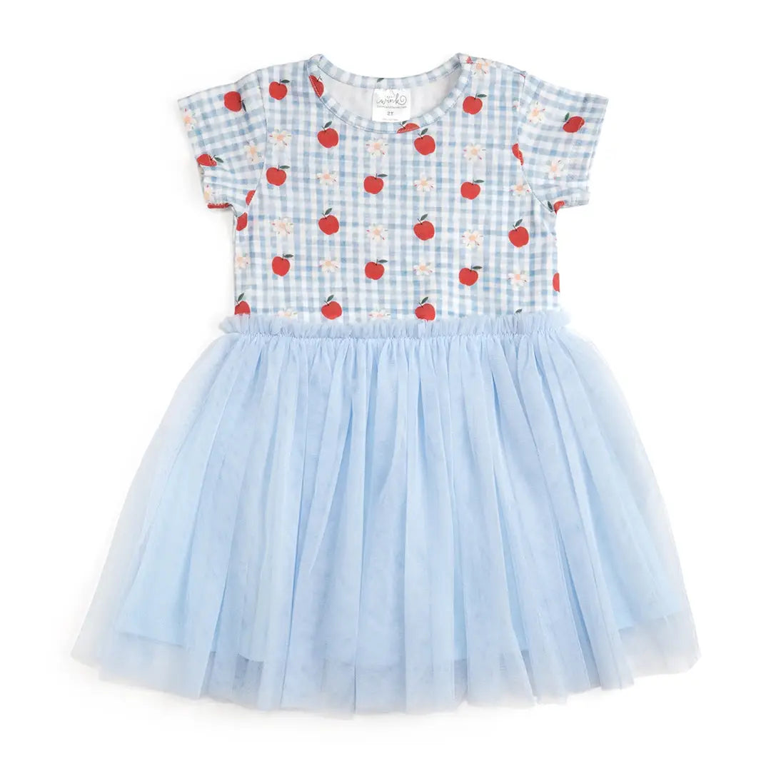 Apple Gingham Short Sleeve Tutu Dress | Kids
