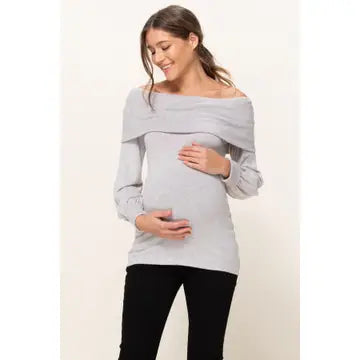 Off Shoulder Knit Maternity Top | Heather Grey