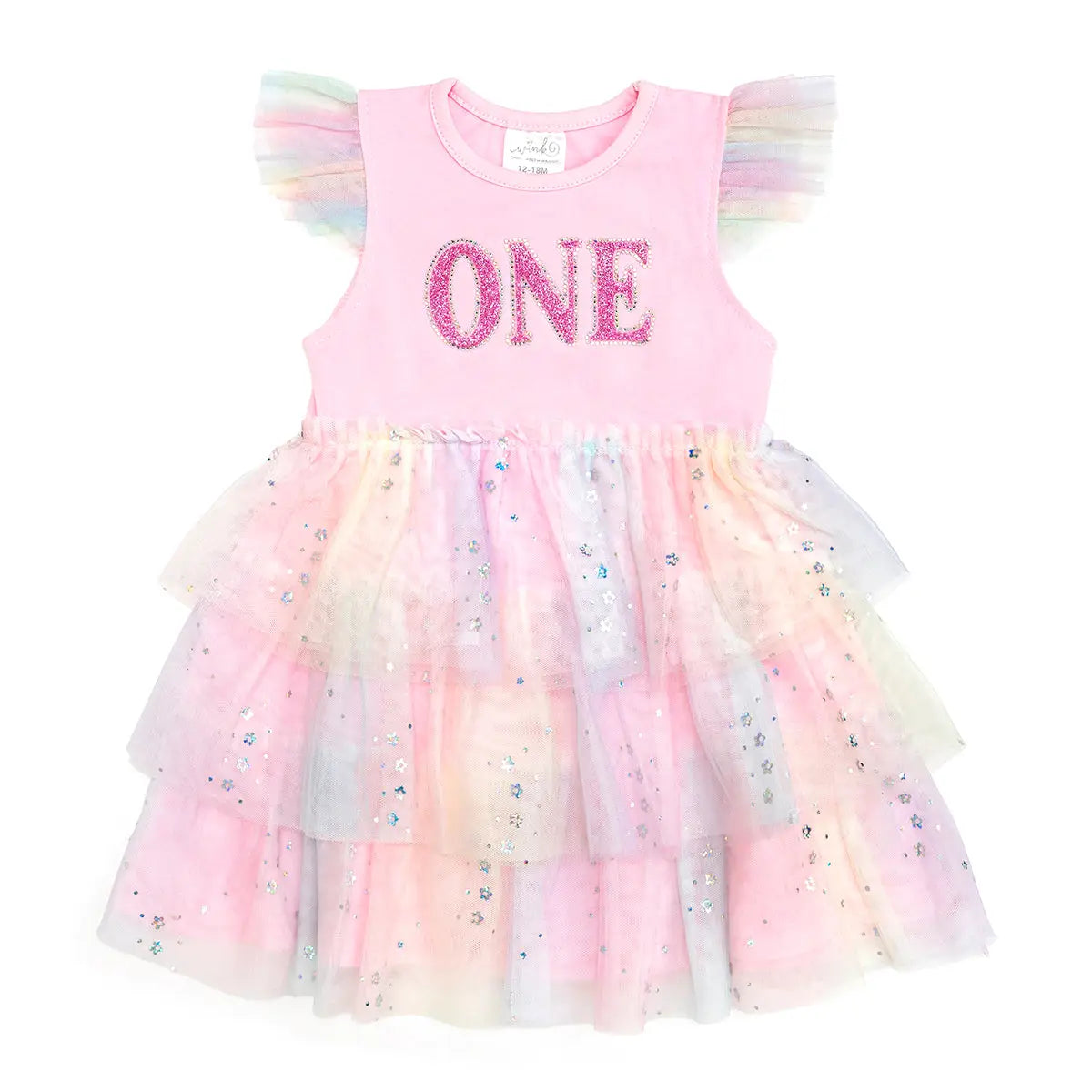 First Birthday Girl Fairy Dust Short Sleeve Tutu Dress | 12-18M