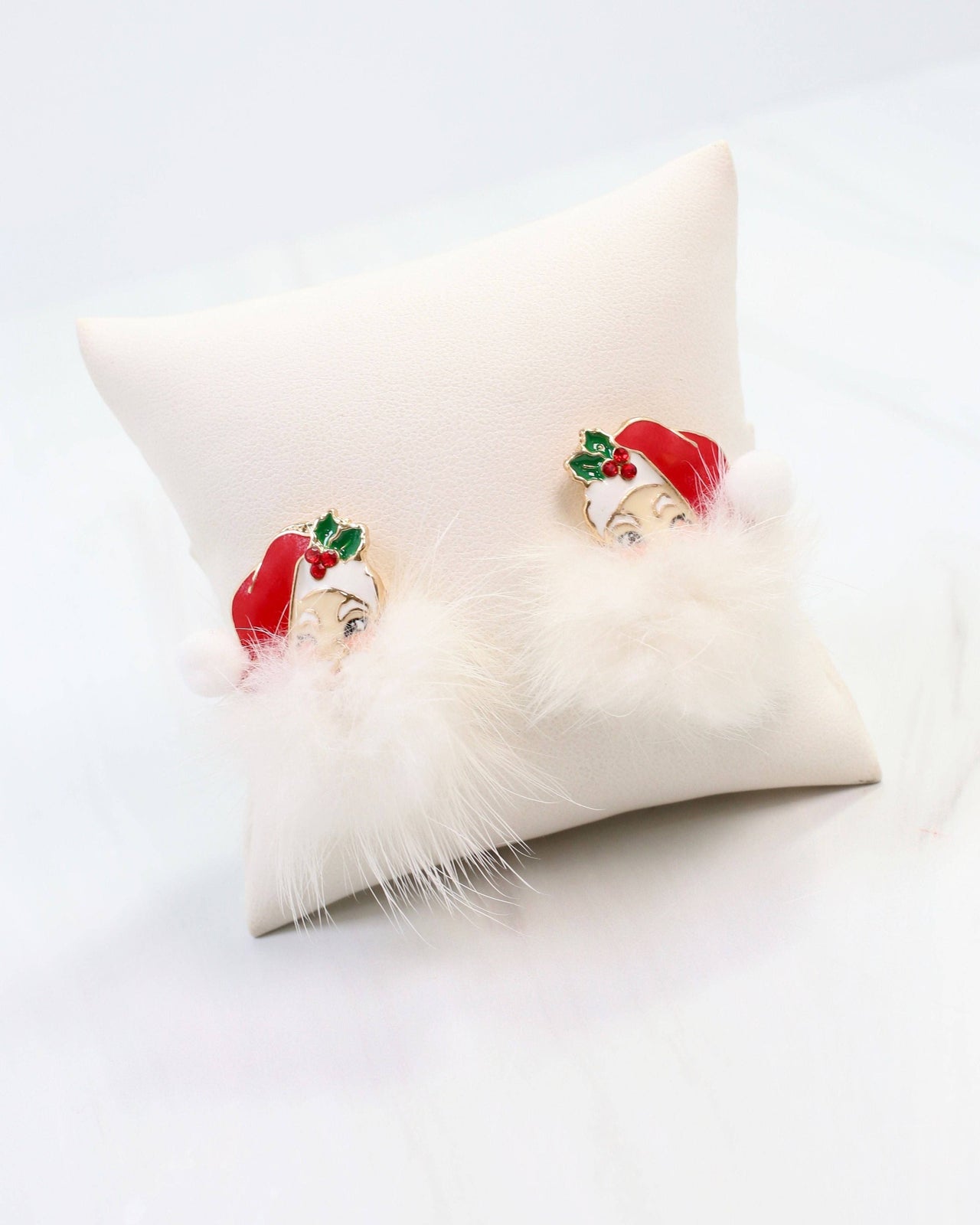 Fuzzy Santa Earring Red