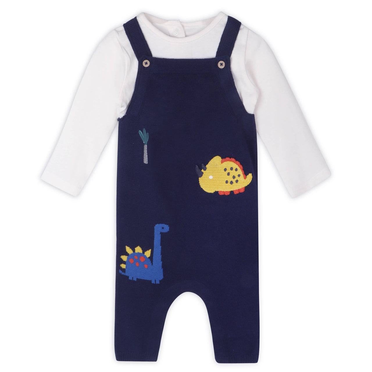 Dinosaur Jacquard Knit Baby Overall & Bodysuit Set (Organic)